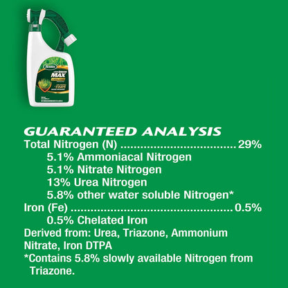 Scotts Liquid Green Max Lawn Food: 2,000 sq. ft., 2-in-1 Fertilizer and Iron Supplement, Use on Any Grass Type, 32 oz.