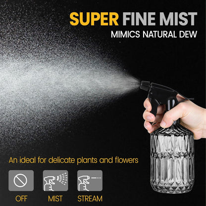 Plant Mister Spray Bottle, 13.5 oz Leak Proof Glass Spray Bottle for Inside Plants, Succulents, Herbs, Cleaning, Hair Care, Refillable Fine Mist Sprayer with Adjustable Mist Nozzle (Grey)