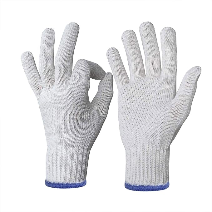Evridwear Cotton Polyester String Knit Shell Safety Protection Work Gloves for Painter Mechanic Industrial Warehouse Gardening Construction Men & Women 12 Pairs, no Dots, Medium Size