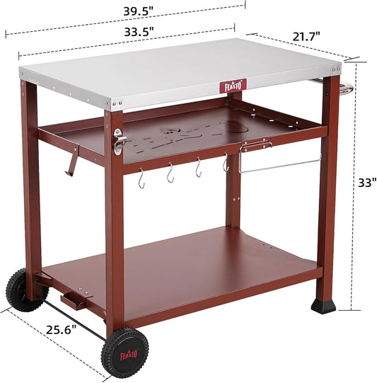 3-Shelf Outdoor Grill Table, Pizza Oven Table for Outside, Movable Grill Cart with Wheels, Indoor & Outdoor Cooking Station, Pizza Oven Stand for Ooni Blackstone Griddle 33.5”x 21.7”