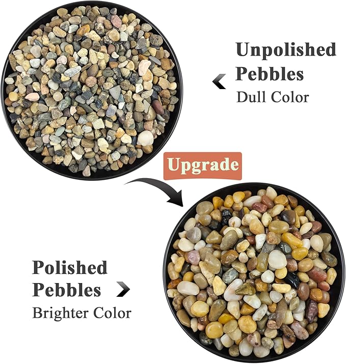 Poilished Fish Tank Gravel, 3/8 Inch Pebbles for Indoor Plants, Decorative Stones River Rocks for Succulent Soil Cover, Cactus, Aquarium, Vase Filler and Outdoor Garden Landscaping