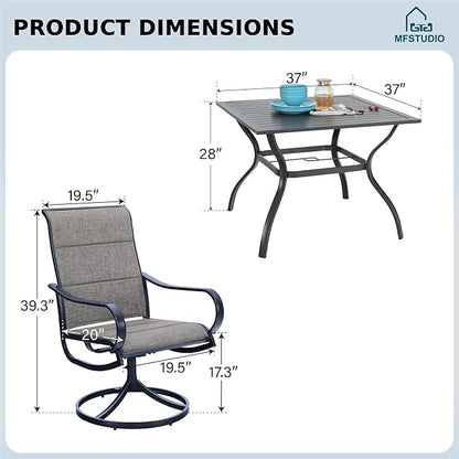 MFSTUDIO Outdoor Dining Set for 4, Patio Table and Chairs Set for Deck Backyard Poolside Garden, 5 Piece Patio Dining Set with Umbrella Hole