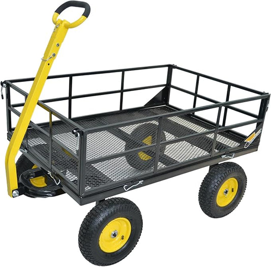 1200 lbs Steel Garden Cart, Heavy Duty Yard Utility Wagon with 10" Pneumatic Tires, Removable Mesh Sides and 180° Rotating Anti-Slip 2-in-1 Convertible Handle