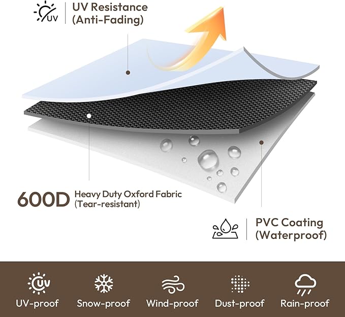 loriano 2-Seater Patio Sofa Cover, 100% Waterproof for Outdoor Loveseat Covers, 600D Oxford Fabric Heavy Duty Lawn Patio Furniture Covers 60" W x 40" D x 33" H