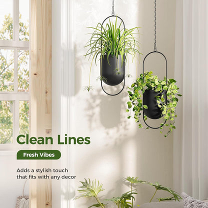 Bamworld Hanging Planters for Indoor Outdoor Plants Metal Hanging Pots for Plants 5.5 Inch Hanging Baskets Window Plant Hanger Ceiling Hanging Flower Pots with Chain for Wall Decor Garden(Black)