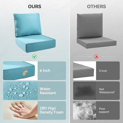 Luxury 6" Outdoor Cushions for Patio Furniture, 24x24x6" Thick Seat Cushion Set of 10, Fade Resistant Couch Chair Replacement Cushions High Density Deep Wicker Chair Cushion w/ Removable Cover, Teal