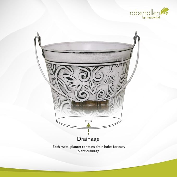 Headwind Vintage Collection - Floral Rustic White Planter with Handles – 8 Inch Medium Flower Pots Decorative Plant Indoor – Plant Pots Indoor with Drainage by Robert Allen