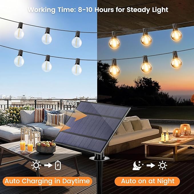 OHLUX 120FT Solar String Lights Outdoor with Remote, Commercial Grade Patio Lights with 52 Shatterproof G40 Globe LED Filament Bulbs, Dimmable Outside Edison Hanging Light for Backyard Party Decor