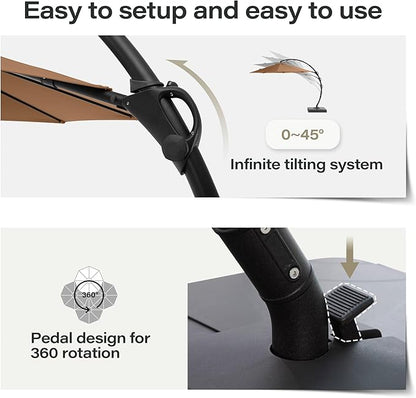 LAUSAINT HOME Outdoor Patio Umbrella with Base included, 12 FT Deluxe Curvy Cantilever Umbrella Offset Hanging umbrella with 360° Rotation for Market, Pool, Garden, Backyard, Deck (Tan, 12 FT)