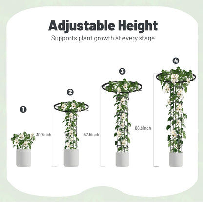Garden Trellis for Climbing Plants Outdoor, 5.7FT Tall Metal Obelisk Trellis, 68.9" Umbrella Trellis for Potted Plants, Mushroom Top Trellises for Vines, Rose, Clematis, Pea, Bean, Tomato