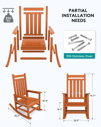 SERWALL Outdoor Rocking Chair Set for Porch (Chair Set of 2, Light Orange)