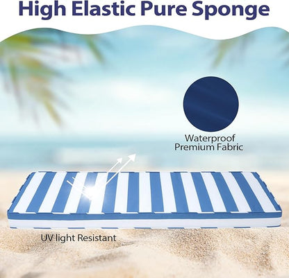 Outdoor Bench Cushion 48x16x3 Inch with Ties, Thick Waterproof Porch Swing Cushions for Patio Furniture Chair Pad, Seat Sofa Garden Replacement Cushion Sponge Filling (Blue&white Stripes, 48x16)