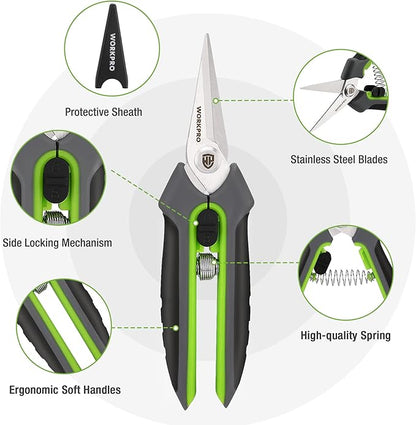 WORKPRO Garden Pruning Shears 2 Pack, 8" Bypass Pruning Shears and 6.25" Straight Garden Scissors, Premium Plant Shears, Garden Clippers Hand Tools for Cutting Flowers, Trimming Plants, Picking Fruits