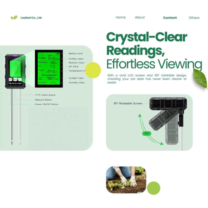 6-in-1 Soil Moisture Meter/Soil PH Tester with LCD Display: pH, Plant Temperature, Moisture, Sunlight, Air Humidity & Soil Fertility Meter for Gardening, Farming, Lawn & Indoor/Outdoor Plants