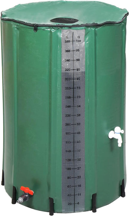 100 Gallon Collapsible Rain Barrel, Portable Rainwater Collection System, Rain Catcher Barrel with Volume Scale Mark, Two Spigots and Overflow Kit, Rain Water Barrel Collector for Garden, Green