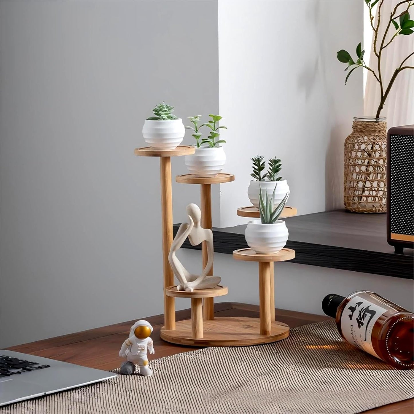 5 Tiered Desk Plant Stand Round Bamboo Plant Shelf Tabletop Succulent Herb Stand Desktop Plant Stand Indoor Plant Rack for in Living Room Office Decoration - Large