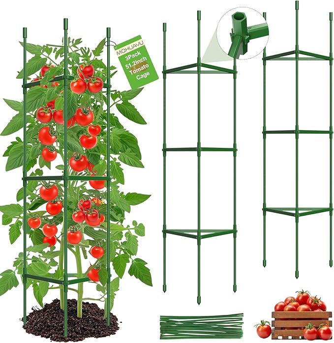 3 Pack Tomato Cages for Garden,Up to 51.2Inch Tomato Cage Trellis-Upgraded Hexagon Connector,Heavy Duty Adjustable Tomato Stake Support for Raised Garden Bed