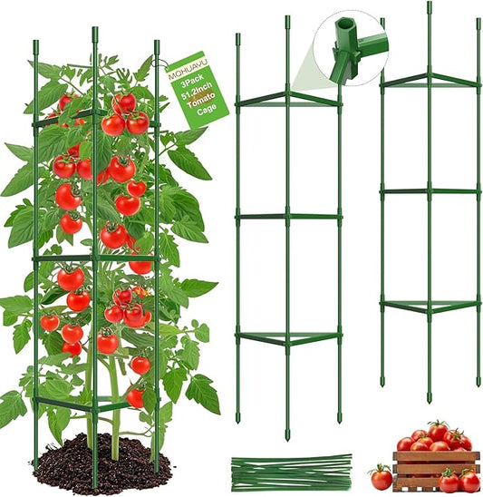 3 Pack Tomato Cages for Garden,Up to 51.2Inch Tomato Cage Trellis-Upgraded Hexagon Connector,Heavy Duty Adjustable Tomato Stake Support for Raised Garden Bed
