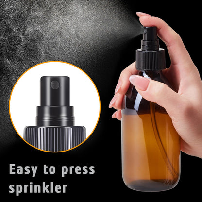 Tecohouse Amber Glass Spray Bottles 8.8 oz, 2 Pack Empty Spray Bottle for Essential Oils, Small Glass Bottles for Cleaning Solutions, Plants, Hair with Durable Nozzle, Labels, Funnel