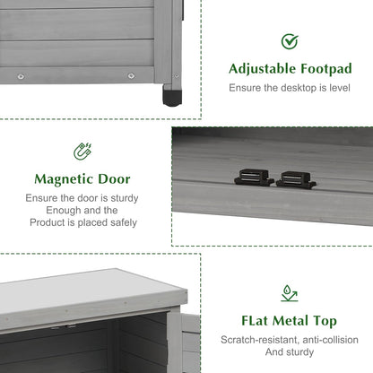 Outdoor Storage Cabinet & Potting Bench Table with Metal Top, Wooden Patio Furniture, Garden Workstation (Classic Grey, 36x31x17in)