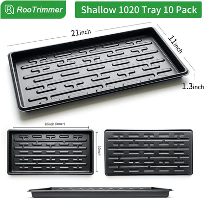 Shallow 1020 Nursery Flat Trays Specialized for Holding & Carrying 200 Cell Plug Seedling Trays (Height is 1.3"),Microgreen Germination Trays,10 Pack, No Holes (YB01, 10Pcs)