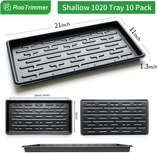 Shallow 1020 Nursery Flat Trays Specialized for Holding & Carrying 200 Cell Plug Seedling Trays (Height is 1.3"),Microgreen Germination Trays,10 Pack, No Holes (YB01, 10Pcs)