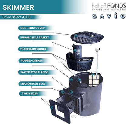 HALF OFF PONDS Savio Select 4,000 GPH Submersible Pump Pond Kit with 20' x 25' PVC Plastic Pond Liner, UV Clarifier for Water Garden & Koi Pond