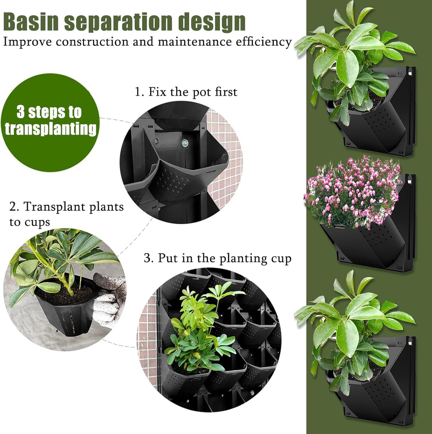 Self Watering Wall Planter with 36 Pots, Vertical Garden Planter for Indoor Plants, Wall Mounted planters Hanging Flower Herbs Vegetables, Wall Garden for Home (Black)