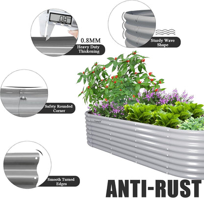 4 Pack 8x3x2FT Galvanized Raised Garden Bed Kit Oval Metal Ground Planter Box Outdoor Bottomless Planter Raised Beds for Vegetables Flowers Herbs Fruits, Gray