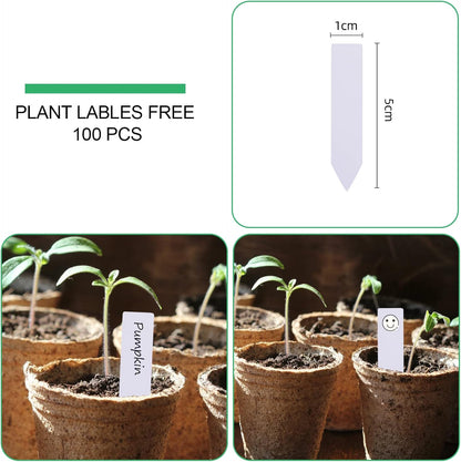JERIA 100-Pack 3.15 Inch Peat Pots for Seedling with 100 Pcs Plant Labels,Outdoor Garden Germination Nursery Pots,Biodegradable Seed Starter Pots Kits
