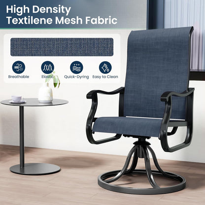 Amopatio Patio Swivel Chairs Set of 6, Outdoor Swivel Rocker Dining Chairs with All Weather Textilene High Back & Metal Frame, for Backyard Deck Lawn Garden, Navy Blue