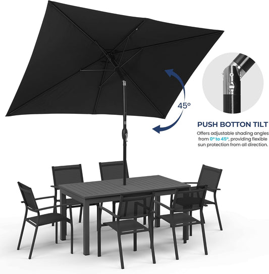 SUNVIVI OUTDOOR Patio Umbrella, 6.5' x 10' Rectangular Patio Umbrella, Metal Pole Square Outdoor Umbrella with Crank and Push Button Tilt, 6 Steel Ribs, Polyester Canopy