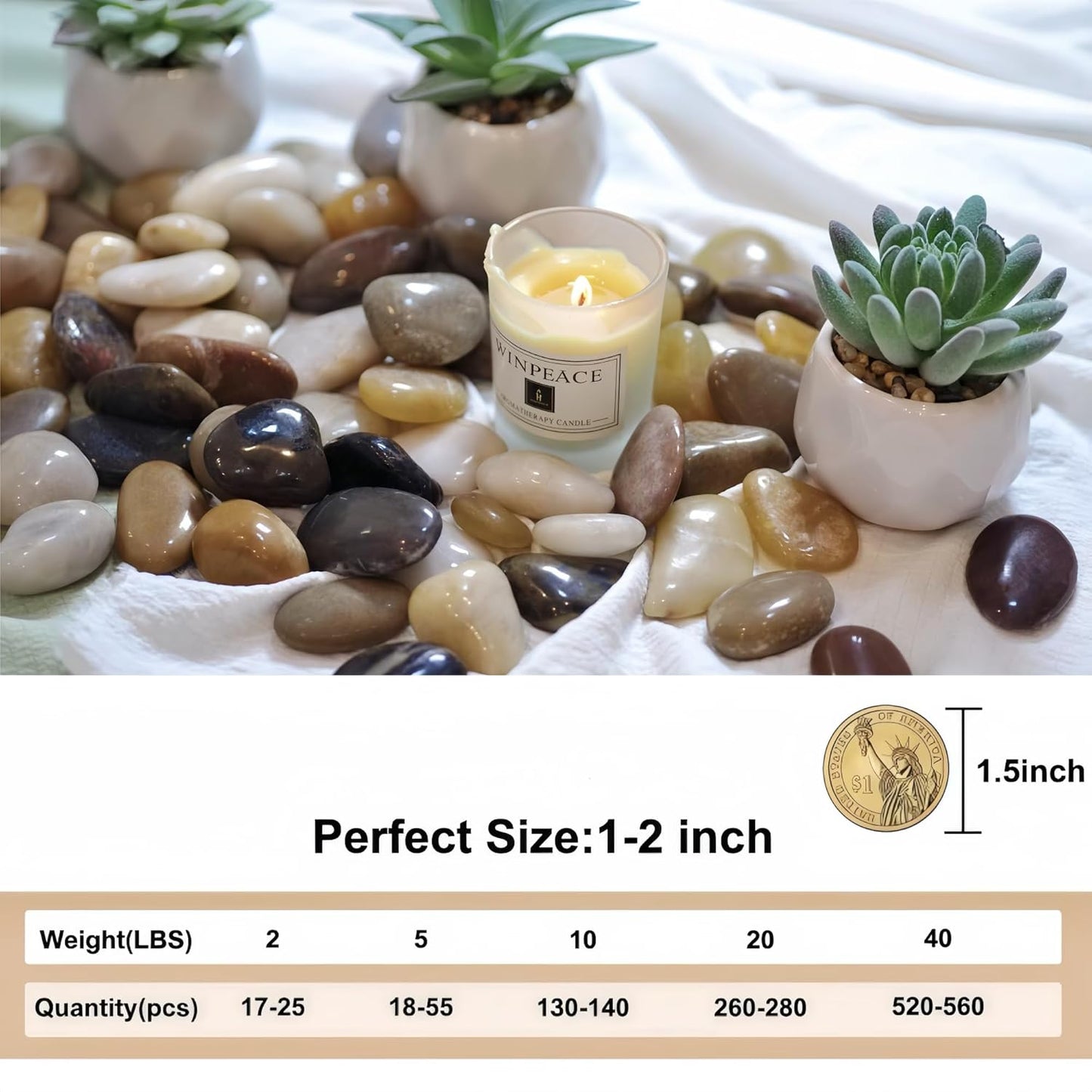 10lbs River Rocks, 1-2Inch Decorative Ornamental Natural Pebbles for Garden Couryard Landscaping Stones, Gravel Filler for Fish Tank,Vases,Home Decor,Aquariums,Animal Habitat, Mixed Color