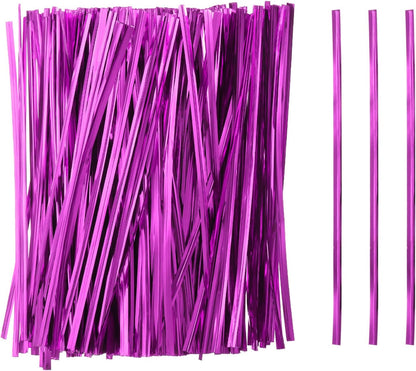 HARFINGTON 800pcs Bag Twist Ties 6" Reusable Plastic Metallic Twist Ties Wire Cable Ties for Party Bread Candy Cake, Pink