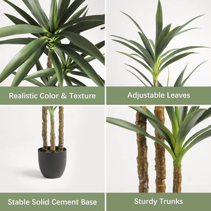Artificial Tree 4.7Ft Faux Agave Plant with 3 Heads in Plastic Pot Fake Tree for Home Decor Indoor or Outdoor Office Decoration Housewarming Gift(4.7 Feet-1 Pack)
