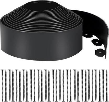 LINSHRY 33 FT Landscape Edging, 4 Inch Tall Garden Edging Border No Dig with 40 Spikes, Flexible Plastic Lawn Edging for Landscaping Flower Bed Yard