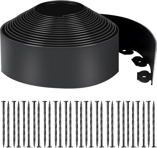 LINSHRY 33 FT Landscape Edging, 4 Inch Tall Garden Edging Border No Dig with 40 Spikes, Flexible Plastic Lawn Edging for Landscaping Flower Bed Yard