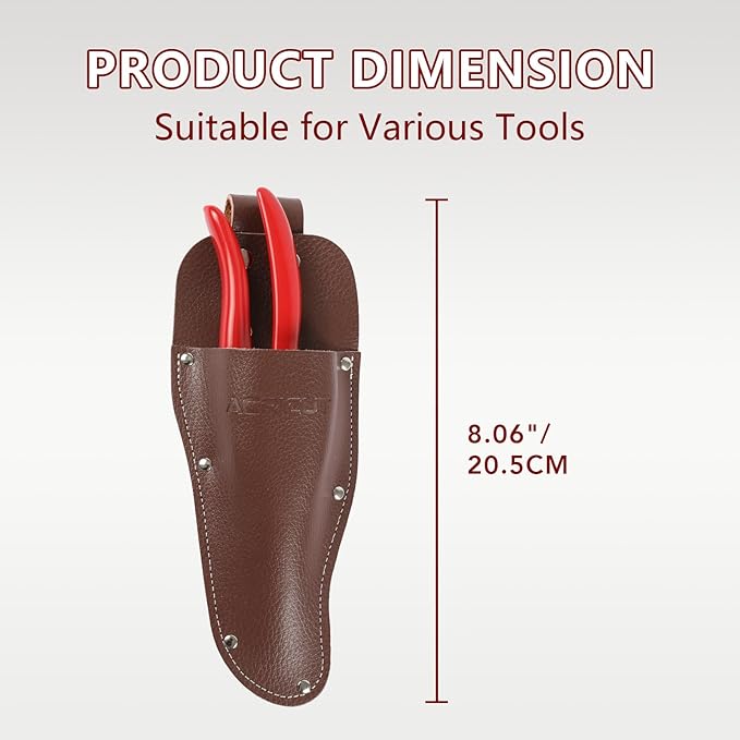 AGRICUT Pruner and Leather Holster - 1 Inch Cut Capacity Hand Clippers PU Holster for Pruning Shears