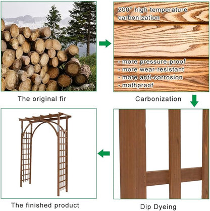 VINGLI 85in Wooden Arbor Garden Arch, Wedding Arch for Ceremony, Wood Trellis for Plant Climbing, Christmas Decor Pergola for Garden Backyard, Lawn (Brown)