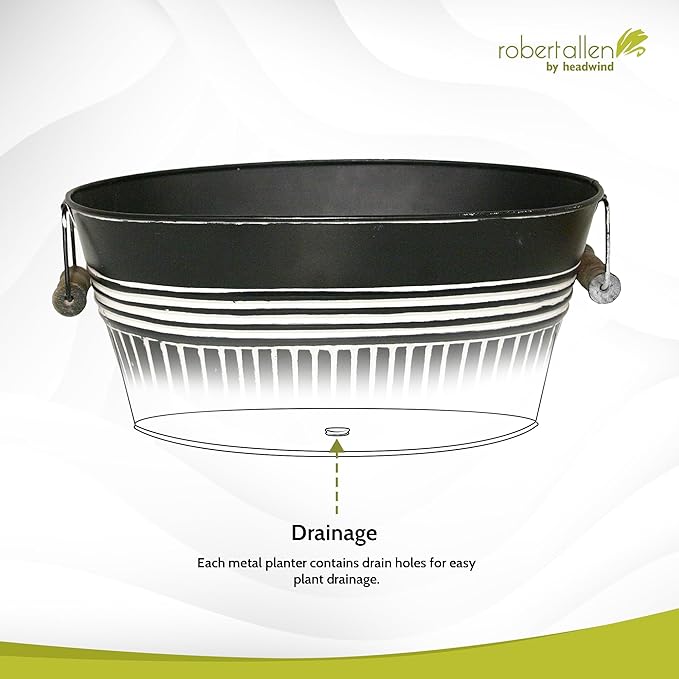 Headwind Vintage Collection 14-Inch Charcoal Oval Galvanized Tub with Handles – Metal Wash Basin Planter - Galvanized Metal Tub for Indoor & Outdoor Use by Robert Allen