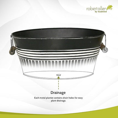 Headwind Vintage Collection 14-Inch Charcoal Oval Galvanized Tub with Handles – Metal Wash Basin Planter - Galvanized Metal Tub for Indoor & Outdoor Use by Robert Allen