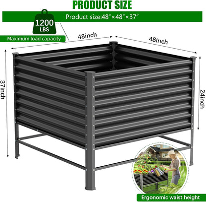 Doniks Raised Garden Bed with Legs, 48×48×37in Large Outdoor Metal Galvanized Garden Planting Box,1200lb Capacity for Vegetables Lawn Green Flowers, Fruits, Terrace