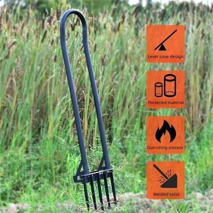 Heavy Duty Broadfork, 46“ Steel Long Handle Garden Broad Fork, Composting Aeration Transplanting Tiller Weeder, Loosening Soil & Breaks up Dirt Strengthen 5 Tines