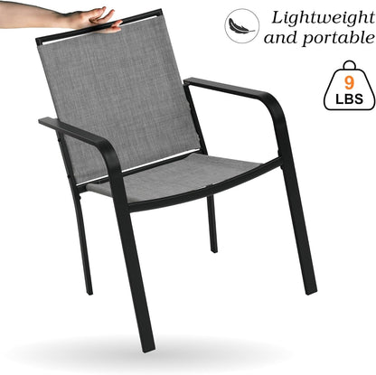 7-Piece Outdoor Dining Set, 48'' Round Table with 6 Stackable Chairs All Weather Furniture Set - Grey