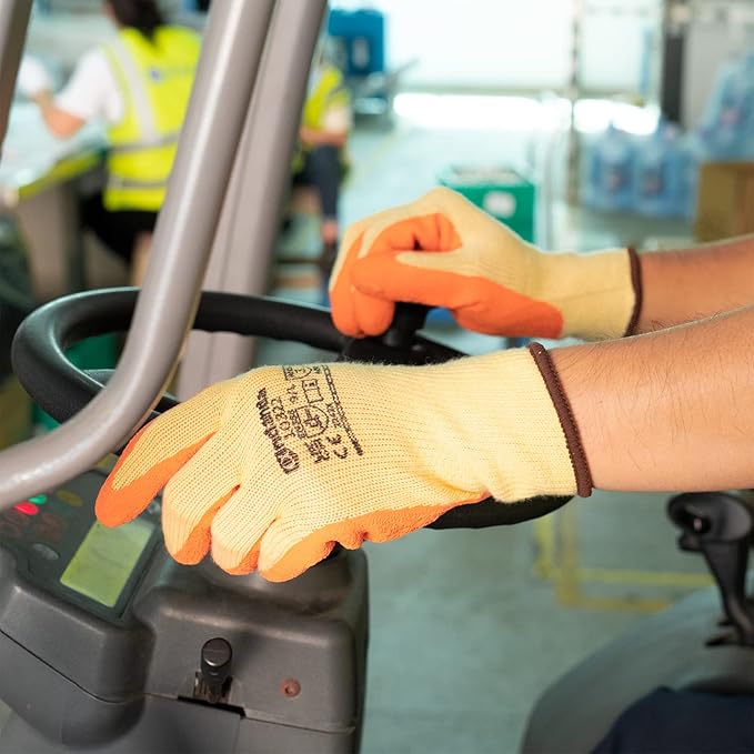 ANDANDA 1/3/12 Pairs Safety Work Gloves, Seamless Knit Work Gloves with Latex Coated Suitable for Men & Women, Orange