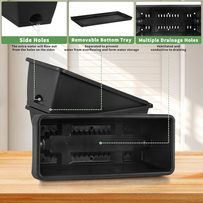 HAITRAL Hanging Planters for Outdoor Plants,Deck Railing Planter Boxes Countryside Style Window Boxes Planters, Balcony Flower Pots Plastic Railing Planter with Metal Brackets for Fence,Black 4 Pcs