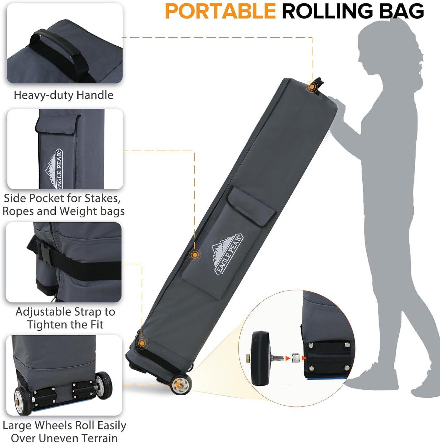 EAGLE PEAK 10x10 Heavy Duty Pop up Commercial Canopy Tent with One Removable Sidewall, Instant Sun Shelter with Roller Bag, 4 Sandbags, Blue