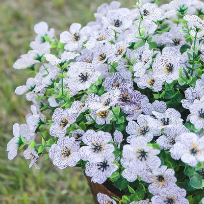 Artificial Flowers for Outdoor Indoor Garden Home Decoration, Faux Flower Daisy with Eucalyptus Leaves Fake Plants Greenery Boxwood Porch Patio, 12 Bundles (Creamy White)