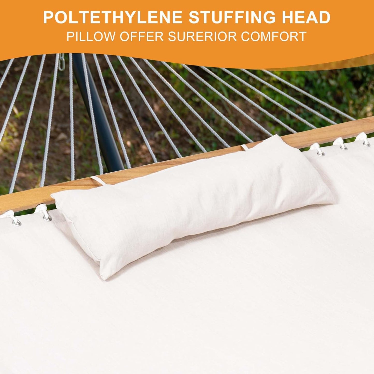 Lazy Daze 12 FT Sunbrella Fabric Hammock not Fading with Spreader Bars and Free Pillow Fits for Two Persons, All Weather and Fade Resistant for Patio Yard, 450 lbs Weight Capacity,Cast Pumice