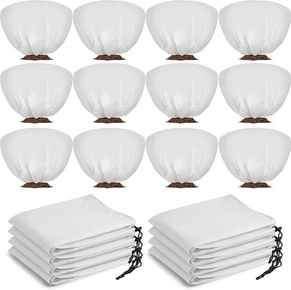 12 Pcs Winter Plant Covers Freeze Protection 39.4x23.6 Inch Horizontal Shrub Tree Rose Plant Protection Bags Frost Blanket with Drawstring for Fall Winter Outdoor Garden Planting (White)